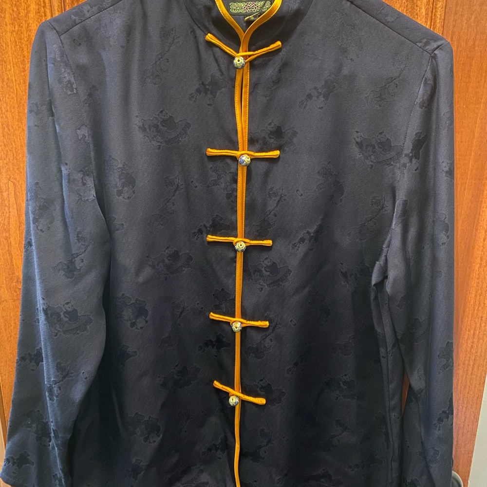 Black Button Down Shirt with Gold Trim